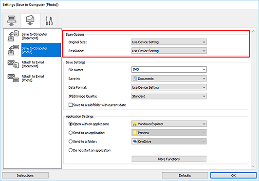 figure: Settings dialog box
